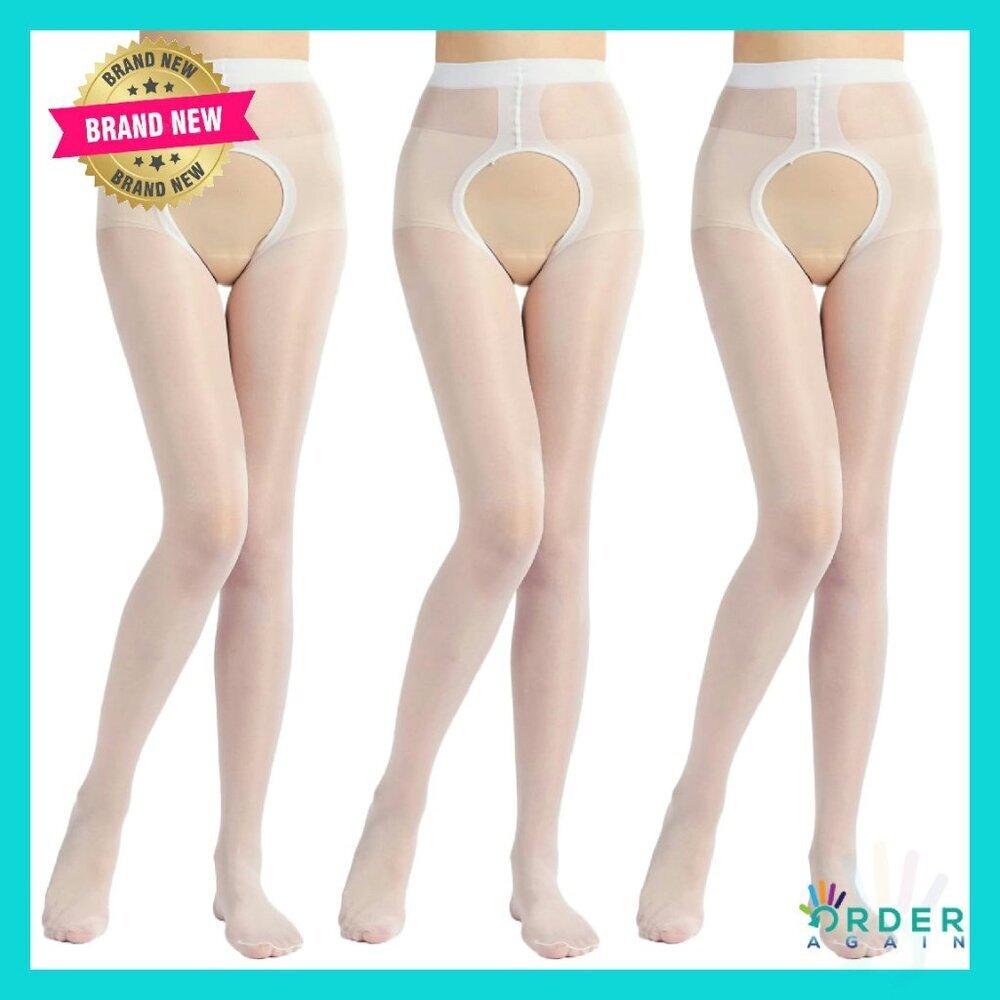 Sheer Crotchless Pantyhose Shimmery Stockings High Waist Tights Plus Size